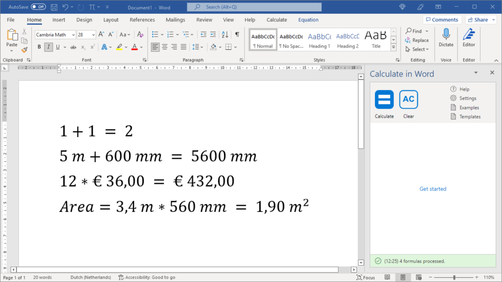 Calculate in Word - Calculations made easy | MS Word add-in calculator