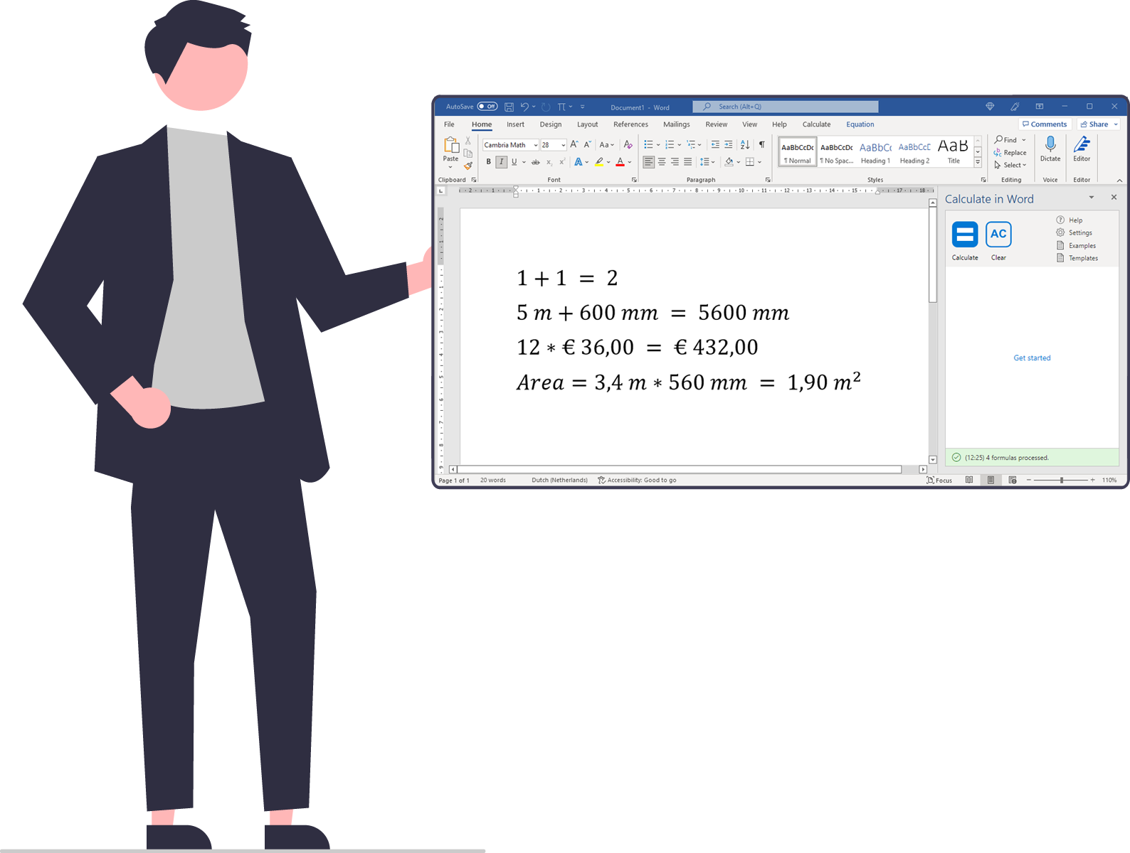 Calculate in Word - Calculations made easy | MS Word add-in calculator image.